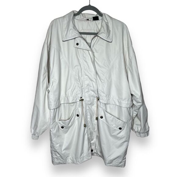 Aeros Anorak Jacket Cream Snap Zipper Front Big Pockets Lined Womens Size Large - Picture 1 of 14